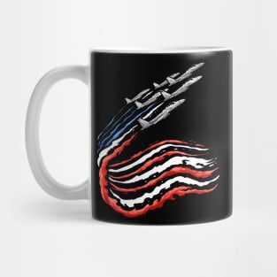 Aircraft emit colored smoke in US flag colors Mug